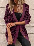 Autumn And Winter New Sweater Women's Large Size Loose Knit V-Neck Leopard Long-Sleeved Open-Shirt Coat Woman HZ1208