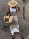 Autumn Fashion Trend Women's New Round Neckless Sleeveless Under The Pended Fork Knitting Dress HZ1208