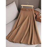 2025 Women's Spring And Autumn Solid Color Casual Bvy Skirt With Belt HZ1208