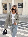 Autumn And Winter Sweater Women's New Knitted Shirt Loose Long-Sleeved Bow Tied With Cardigan Coat Top Woman HZ1208