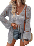 New Beach Knitted Jersey In Summer 2025 Sexy Solid Color Knitted Beach Swimwear Shirt Sunscreen Cardigan HZ1208