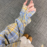 Blue Plaid Shirt 2025 Spring And Autumn Loose Retro Top Design Feel Heavy Coat Woman HZ1208