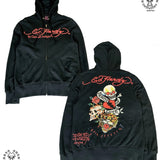 Skull-Skull Butterfly Street Hickolote Harajuku Y2k Black Zipper Double Jacket Woman HZ1208