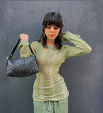 Sweater Women's New Hollow Bare Back Shirt Retro Solid Color Coat On The Head Of The Women's Factory HZ1208