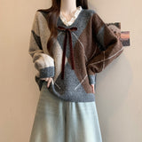 Wine Red Riger Sweater Woman 2025 Spring New Large-Size Fat Lys V Collar Knitted Christmas Shirt Retro Top HZ1208