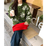Korean Vintage Fair Island Jace Sweater Women's Autumn/Winter New Lazy Wind Heavy Industry Snowflake Short Cardigan T-Shirt Tide HZ1208