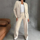2025 New Autumn And Winter Women's Casual Zipper Jacket Wide Leg Pants Fashion Set HZ1208