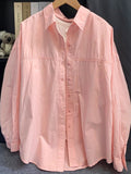 New Pink Folded Long-Sleeved Shirt Coat Women's Spring Thin Loose BF Lazy Wind Long Casual Top HZ1208