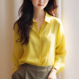 High Sense Gentle Windy Yellow Beautiful Shirt Simple Commute Small Fashion Age-Dense Stated Set-Tite Shirt Woman HZ1208