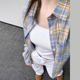 Blue Plaid Shirt 2025 Spring And Autumn Loose Retro Top Design Feel Heavy Coat Woman HZ1208