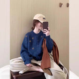 Korean Version Of Gray Loose Hand Embroidered Sweater Coat Women In Autumn And Winter Outside The Lazy Wind Soft Knitted Cardigan HZ1208