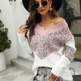 Sweater 2025 New Colored Knitted Shirt Women's Autumn Winter Leopard Tard New V-Necked Sweater HZ1208