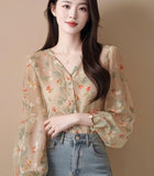 2025 New Burst Spring Summer French Beauty High-End Feel Shirt Blouse Broken Snowflake Long-Sleeved Shirt Women Summer HZ1208