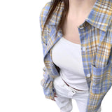 Blue Plaid Shirt 2025 Spring And Autumn Loose Retro Top Design Feel Heavy Coat Woman HZ1208