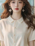 Korean Chic Super-Looking White POLO Collar Short-Sleeved Shirt Women's Summer Unique Beauty Loose Thin Top HZ1208