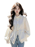 High-Grade White Lace Splicing Shirt Women's New Spring 2025 Design Sense Age-Reduce T-Shirt Clothes HZ1208