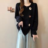 Women's Sweater 2025 Autumn And Winter New Gentle Milk Jacket Sweet Round Collar Flowers Three-Dimensional Decorative Knitwear HZ1208