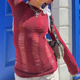 Sweater Women's New Hollow Bare Back Shirt Retro Solid Color Coat On The Head Of The Women's Factory HZ1208