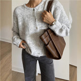 Hot White With Soft Knitted Cardigan Female Retro Buckle Gray Wool Sweater Coat In Wind HZ1208