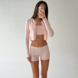 Exploding Knitted Shirt Home Cardigan Short Vest Shorts Light Pink White Optional Comfortable Fashionable Autumn And Winter Woman HZ1208