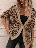 Autumn And Winter New Sweater Women's Large Size Loose Knit V-Neck Leopard Long-Sleeved Open-Shirt Coat Woman HZ1208