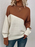 Women's Sweater Casual Loose Knitted Shirt Color Long-Sleeved Collar Knitting Top HZ1208