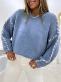 Autumn And Winter New Sweater Women Loose Knitting Line Hit The Color Round Collar Coat HZ1208