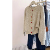 Soft Glutinous Casual Round-Neck Love Buckle Sweater Coat Women's New Loose College Style Knitted Sweater Tops In Autumn HZ1208