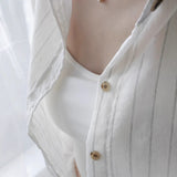 Spring And Summer 2025 New Loose Thin Sunscreen Striped Cotton Long-Sleeved Shirt In The Long Retro Coat HZ1208