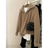 Korean Gray Half-Zip Sweater Women Wear Soft-Creating Knitted Knitted Jacket Coat Tops In Autumn And Winter HZ1208