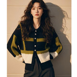 New Sweater In Autumn And Winter 2025 Retro Loose Color Design With A Sense Of Collar Small Fragrant Long-Sleeved Knitted Cardigan HZ1208