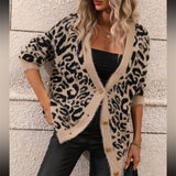 Autumn And Winter New Sweater Women's Large Size Loose Knit V-Neck Leopard Long-Sleeved Open-Shirt Coat Woman HZ1208