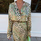 Spring 2025 New Women's Print Elegant Collar Long-Sleeved Shirt High-Waisted Skirt Fashion Suit Woman HZ1208