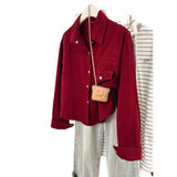 French Retro Red Thin Shirt Coat Women's Spring And Autumn Design Small Shirt Casual Loose Long-Sleeved Top HZ1208