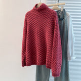 Women's Cotton Cashmere Lattice Half-High-Collar Sweater Korean Version Of The Student's Dress Dress Nice Hair Knitted Shirt HZ1208