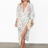 2025 New Women's Temperament Elegant Snake Print Shirt Long Sleeve Open Skirt Loose Set HZ1208