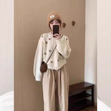 Korean Version Of Gray Loose Hand Embroidered Sweater Coat Women In Autumn And Winter Outside The Lazy Wind Soft Knitted Cardigan HZ1208