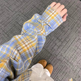 Blue Plaid Shirt 2025 Spring And Autumn Loose Retro Top Design Feel Heavy Coat Woman HZ1208