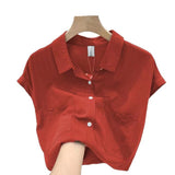 Standing Short-Sleeved Shirt Women's Summer Thin Design Sense Of New Leisure Loose Collar Cover Gas Blouse Tide HZ1208