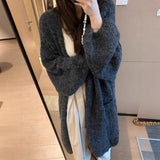 Korean Languid Wind Long Sweater Coat Women's Autumn And Winter New Loose High-End Feeling Thick Knitted Open Coat HZ1208
