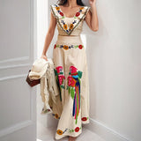 Women's Clothing 2025 Spring New Ins Print Lotus Leaf Side Dress Half Dress Fashion Set HZ1208