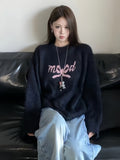 French Languid Wind Bow Embroidered Sweater Coat New Sweet Soft Glutinous Thick Knitting Blouse Tide In Autumn And Winter HZ1208