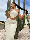 New Irregular Sexy Knitted Sweater Sling Vest Women Tight-Bag Ass Skirt Set HZ1208