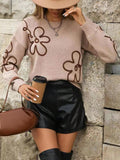 Women's Spring And Autumn Solid-Colored Flowers Knitted Sweater Fashion Collar Long-Sleeved Top HZ1208