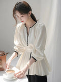 2025 New Spring Unique Super-Looking Temperament Blouse High-End Feeling Small Fragrant Style White Denswear Shirt Woman HZ1208
