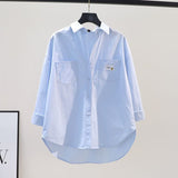 Cotton Long-Sleeved Shirt 2025 Spring And Autumn Thin Casual Korean Version Of The Open Shirt Simple Loose Fashion Thin Coat Woman HZ1208