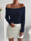 Spring And Autumn New Word Collar Shoulder Repair With A Short Knitted Sweater HZ1208