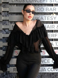 2025 Early Spring New High-End French Design Wood-Side Chiffon Women Loose V-Neck Solid Color Niche Blouse HZ1208
