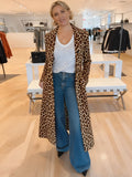 2025 Autumn And Winter New Hot Women's Suit Collar Leopard Print Jacket Casual Long Wind Coat HZ1208