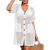 Beach Hoodie Hollow Knitted Short Sleeve Open-Sleeve Seaside Swimsuit Sunscreen Coat Woman HZ1208